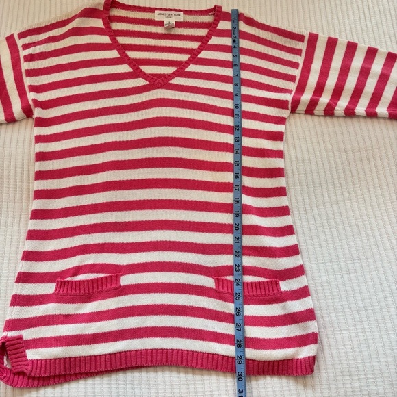 Jones New York Sport Vintage Pink & White Striped Tunic V-neck Women's Sweater S - Picture 8 of 8
